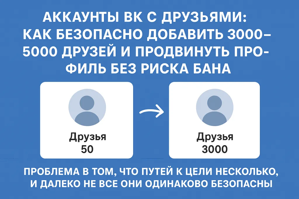 Аккаунты ВК с друзьями: как безопасно добавить 3000–5000 друзей и продвинуть профиль без риска бана