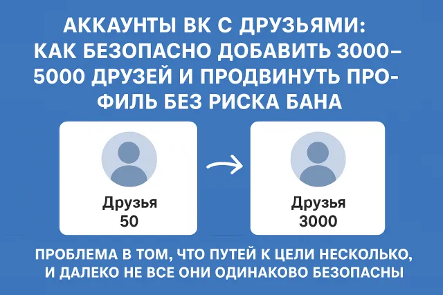Аккаунты ВК с друзьями: как безопасно добавить 3000–5000 друзей и продвинуть профиль без риска бана